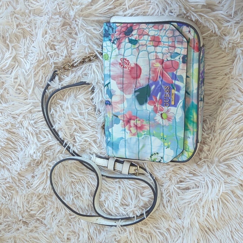 GUESS Floral Croc-Embossed Crossbody Bag in Multicolor